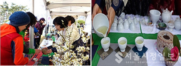 하동군에서는 해마다 이맘 때 "대한민국  알프스 하동 꽃길 걷기대회"가 개최되고 있다. 하동군 '차홍보봉사단체' 분들이 관광객들에게 차를 대접하고 있는 모습.