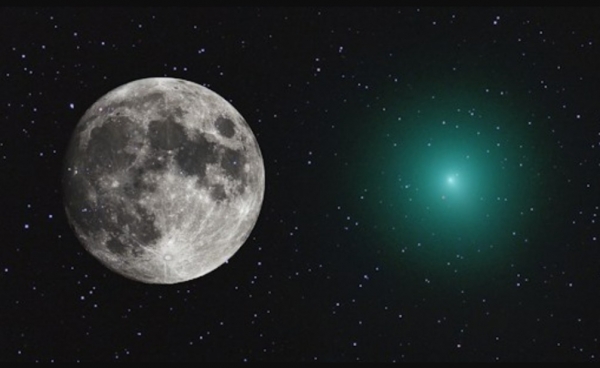 보름달 크기의 달과 혜성 위타넨(Wirtanen)의 크기 비교
