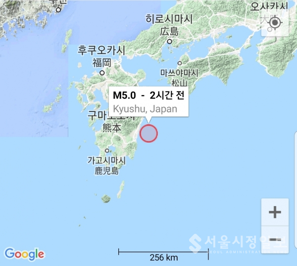 일본 지진 발생지점 (규슈지역)