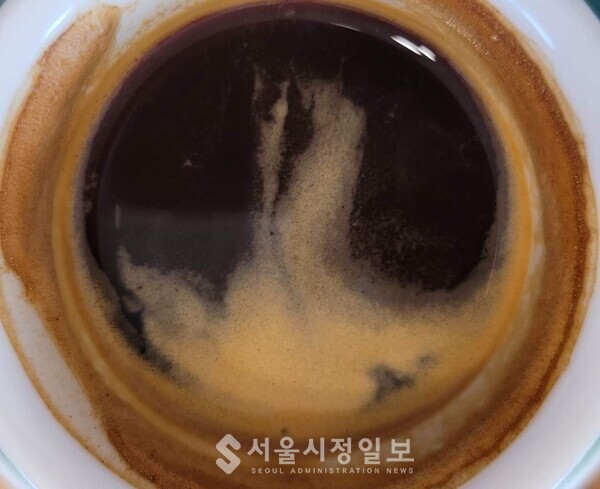 구례읍 오거리에 자리하고 있는 카페 허밍에서 마시는 에스프레소 커피 잔 속에 이는 거품이다.